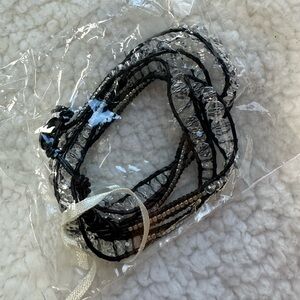 Bindy USA Black and White Leather Beaded Bracelet Necklace Anklet Wrap